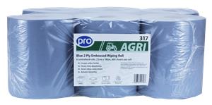 AGRI 2 Ply Blue Dairy Wipe Centrefeed Roll 23cm x 180m