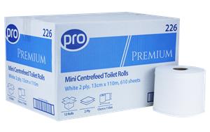 Mini Centrefeed Toilet Rolls 13cm x 100m